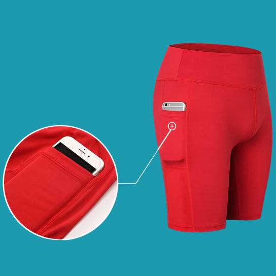 All Seasons Stretchable Yoga Shorts with Phone Pocket – Comfortable & Versatile Activewear🧘‍♀️📱