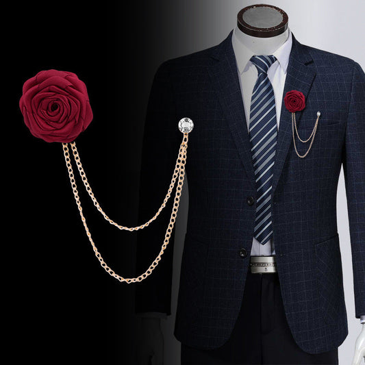 🌹 Fashion Handmade Rose Brooch with Tassel – Elegant Men’s Suit Accessory & Perfect Best Man Gift 🎩