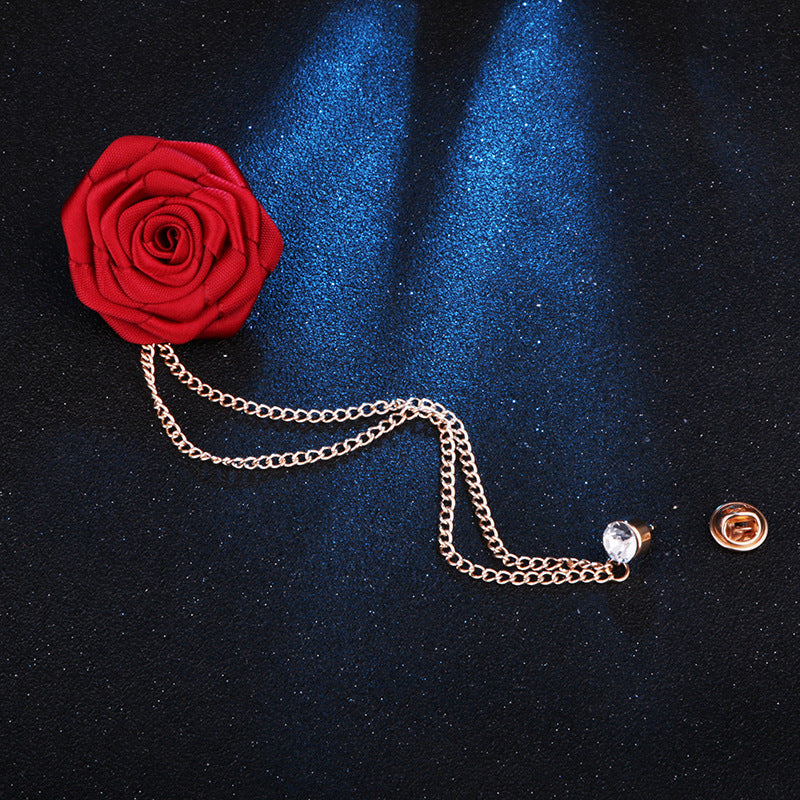 🌹 Fashion Handmade Rose Brooch with Tassel – Elegant Men’s Suit Accessory & Perfect Best Man Gift 🎩