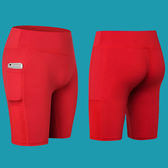 All Seasons Stretchable Yoga Shorts with Phone Pocket – Comfortable & Versatile Activewear🧘‍♀️📱