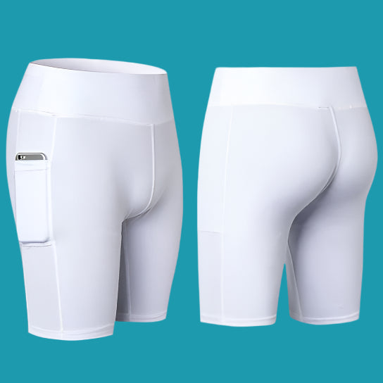 All Seasons Stretchable Yoga Shorts with Phone Pocket – Comfortable & Versatile Activewear🧘‍♀️📱