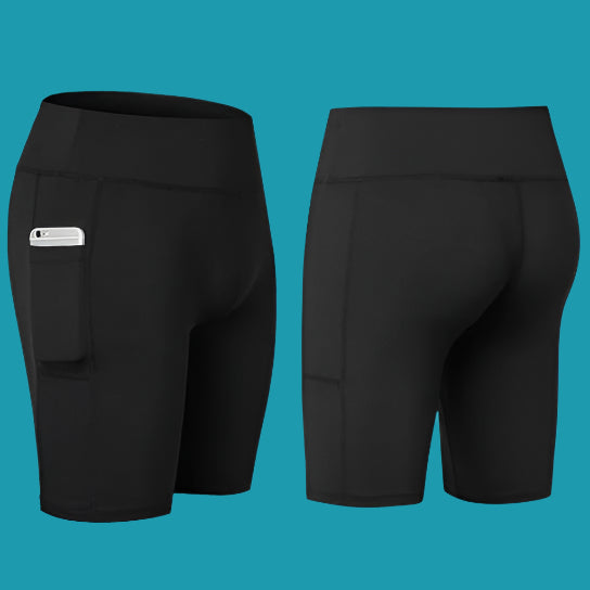 All Seasons Stretchable Yoga Shorts with Phone Pocket – Comfortable & Versatile Activewear🧘‍♀️📱