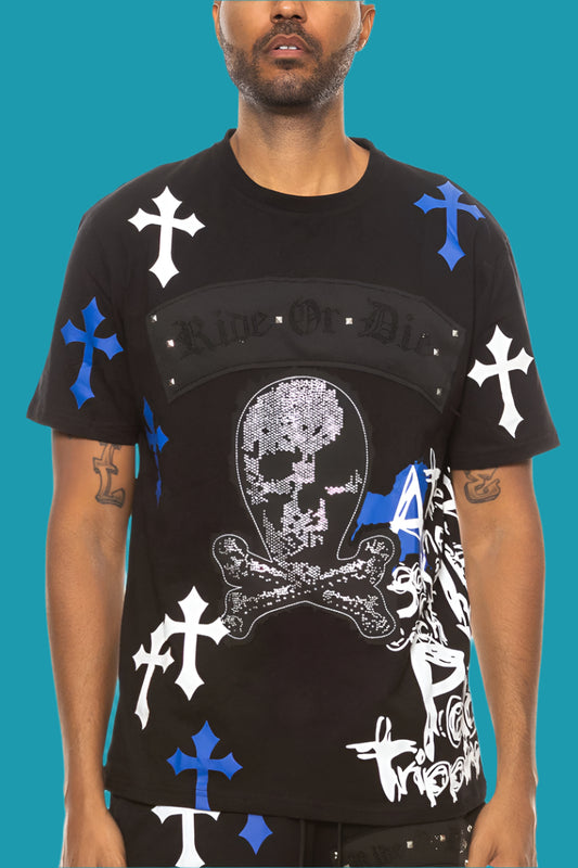 💀 Bejewelled Chrome Skull T-Shirt: Bold, Edgy & Electrifying Style