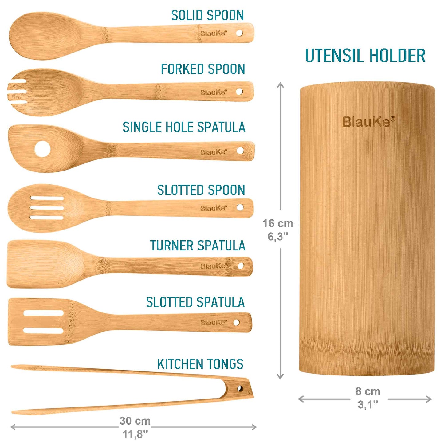 🌿 Bamboo Kitchen Utensils Set – 8-Pack Wooden Cooking Tools 🍳✨