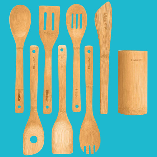 🌿 Bamboo Kitchen Utensils Set – 8-Pack Wooden Cooking Tools 🍳✨