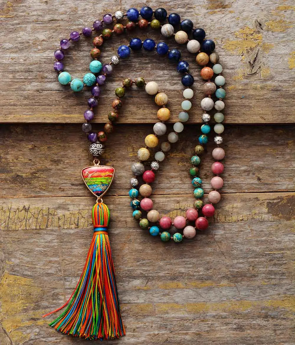 🌈 7 Chakra Triangle Charm Tassel Necklace: Balance, Energy & Style in One ✨