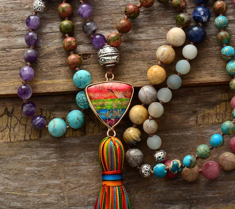 🌈 7 Chakra Triangle Charm Tassel Necklace: Balance, Energy & Style in One ✨