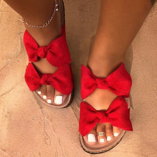 Women’s 2-Strap Comfy Bow Slide Sandals ❤️ | Red Chic Design