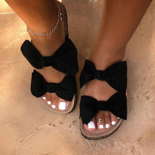 Women’s 2-Strap Comfy Bow Slide Sandals 🖤 | Classic Black Design