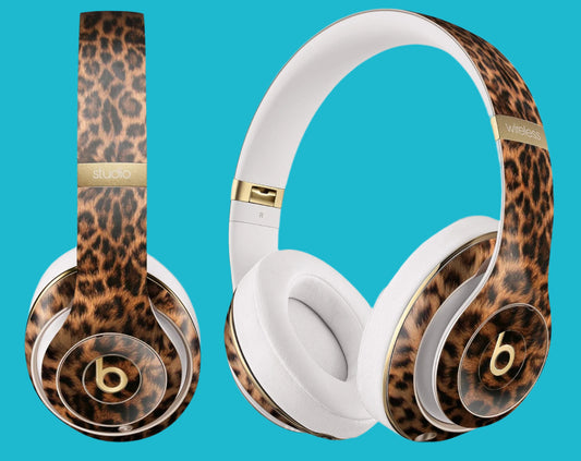 🎧 Mirrored Leopard Hide – Full Body Skin Decal Wrap Kit for Beats by Dre 🐆✨