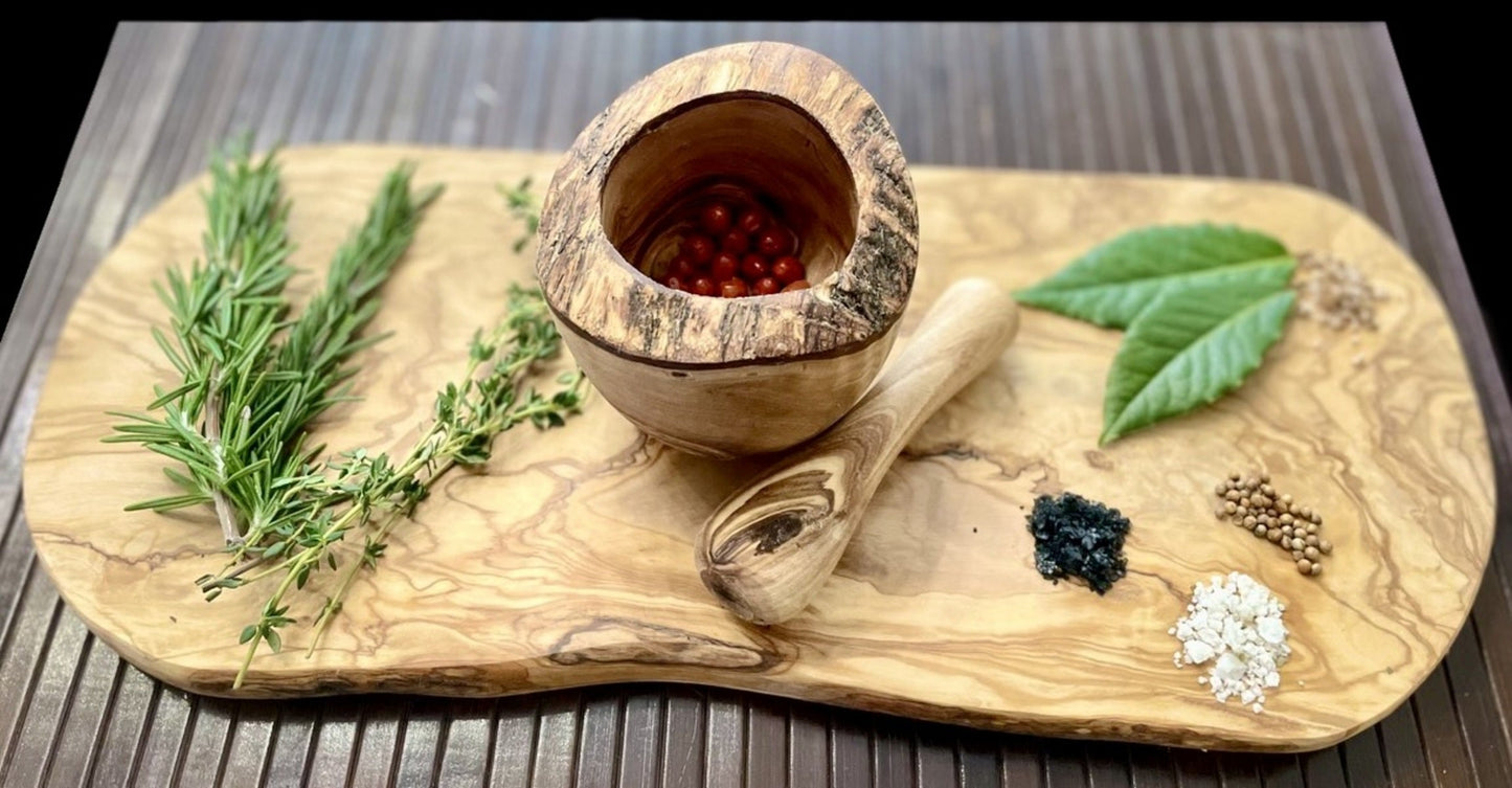 🌿 Olive Wood Rustic Mortar & Pestle: Timeless Kitchen Elegance 🪵