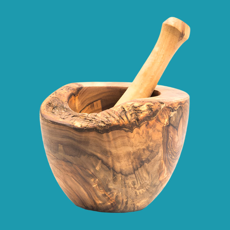 🌿 Olive Wood Rustic Mortar & Pestle: Timeless Kitchen Elegance 🪵