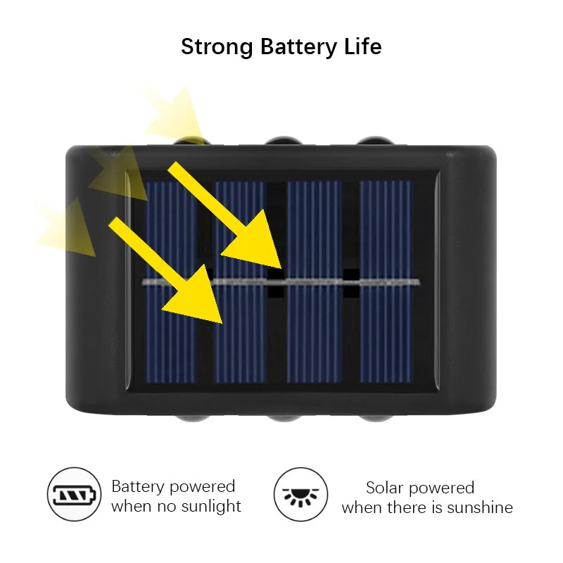 "🌞 6LED Solar Wall Lights – Waterproof Outdoor Up & Down Ambient Lamp 💡"