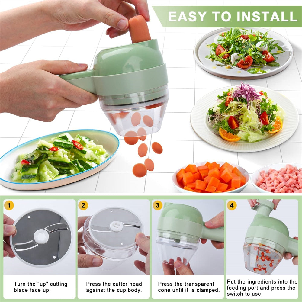 Portable 4-in-1 Electric Vegetable Slicer – Handheld Food Cutter & Chopper🥕🔪