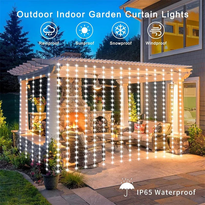 Solar Curtain Lights – Waterproof Outdoor Fairy String Garland for Magical Decor