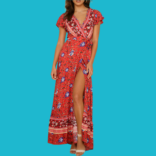 Women's Wrap Style V-Neck Floral Maxi Dress 🌸👗