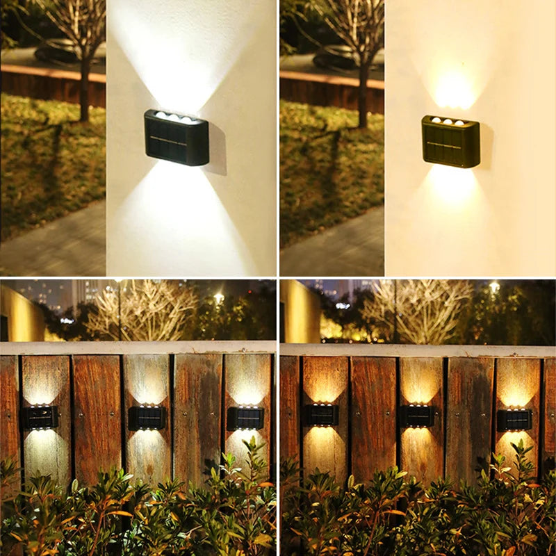 "🌞 6LED Solar Wall Lights – Waterproof Outdoor Up & Down Ambient Lamp 💡"