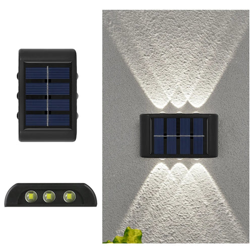 "🌞 6LED Solar Wall Lights – Waterproof Outdoor Up & Down Ambient Lamp 💡"