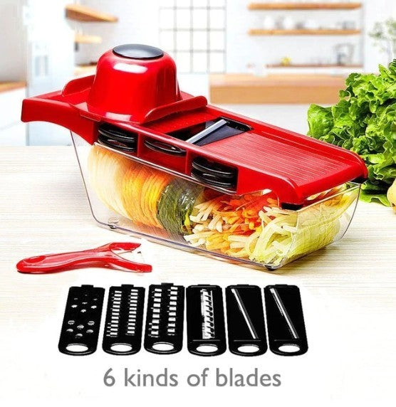 🔪 Stainless Steel 6-Blade Vegetable Slicer – Effortless Precision Cutting! 🥕🥒✨