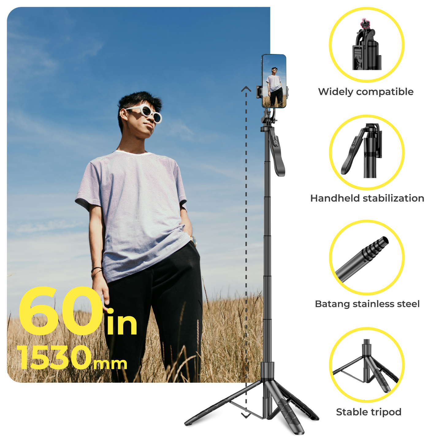 📱 62-Inch Phone Tripod & Selfie Stick with Remote: Perfect for Photos & Videos!