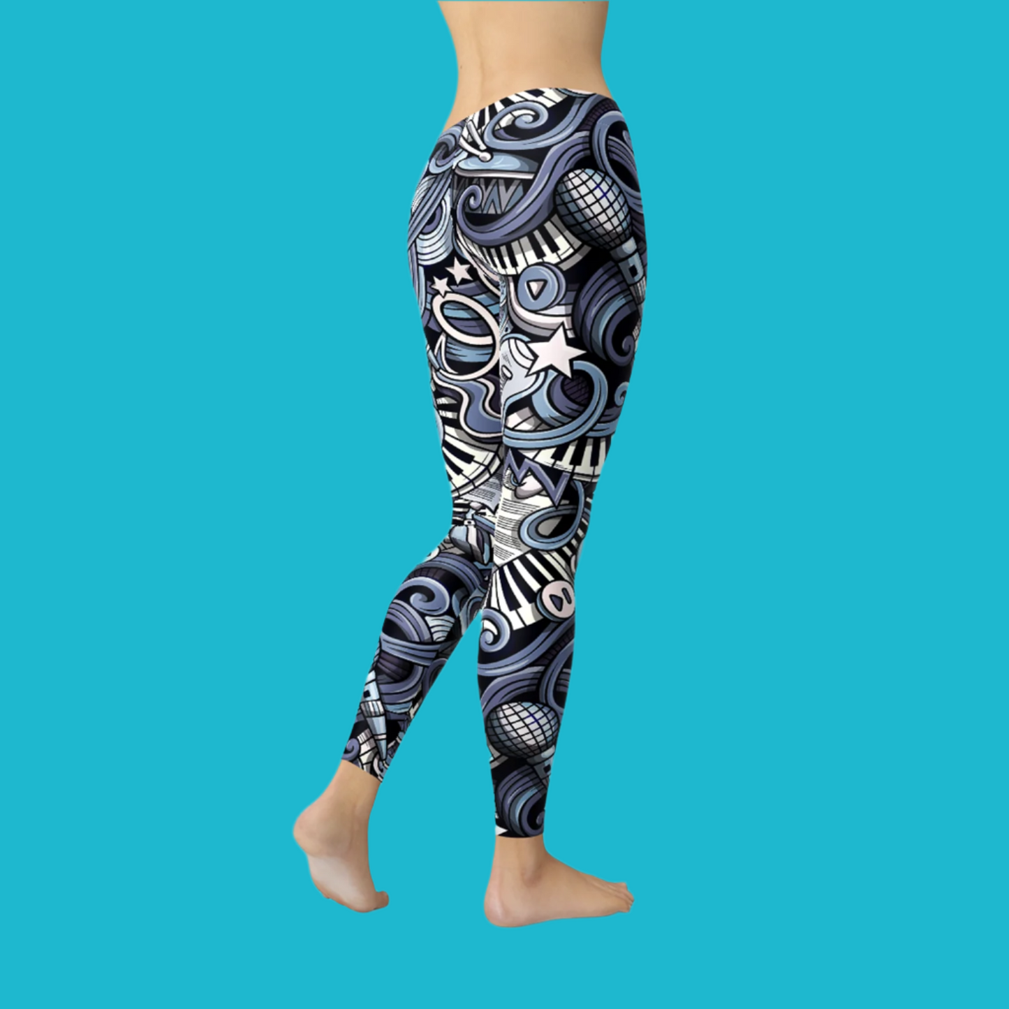 Women's Music-Inspired Blue Leggings 🎶💙