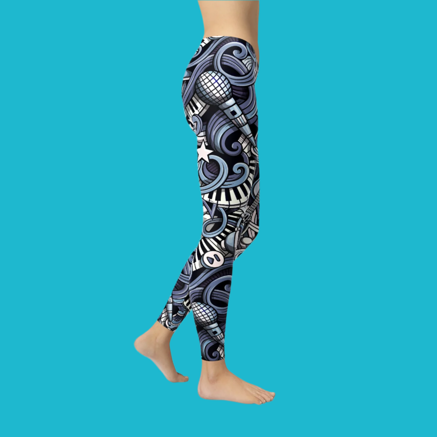 Women's Music-Inspired Blue Leggings 🎶💙