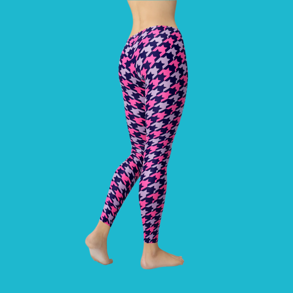 💖 Women's Pink Purple Houndstooth Leggings – Stylish & Comfortable Fashion Fit 🌟