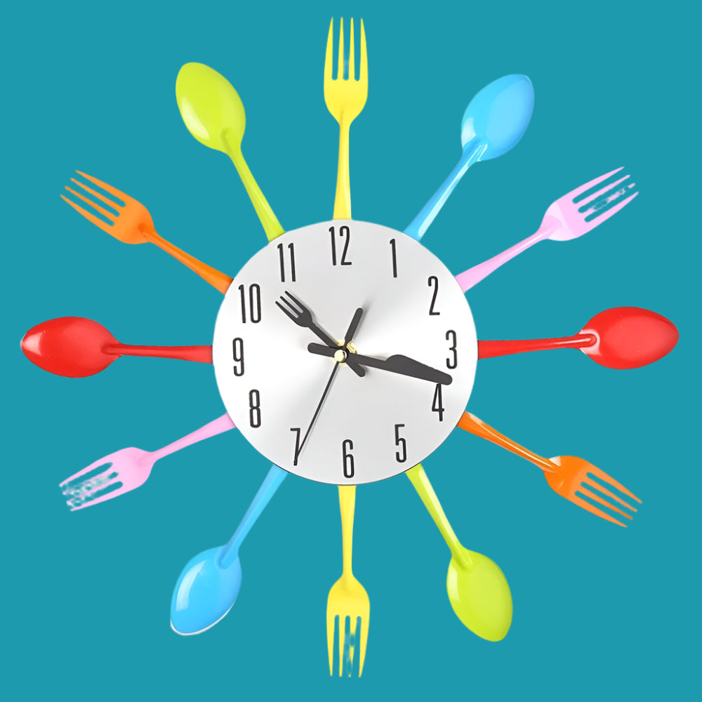 Multi-Color Fork & Spoon Cutlery Wall Clock – Fun Kitchen Decor 🌈🍴