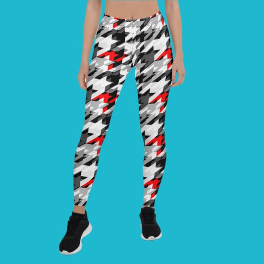 🏋️‍♀️ Women's Sports Houndstooth Leggings – Bold, Stylish & Performance-Ready! 🖤⚪