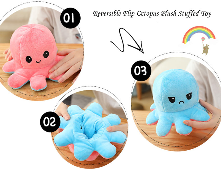 Reversible Flip Octopus Stuffed Plush Doll 🐙 - Soft & Colorful Toy for All Ages 🌈