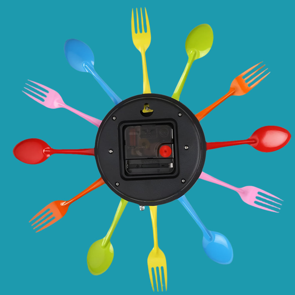 Multi-Color Fork & Spoon Cutlery Wall Clock – Fun Kitchen Decor 🌈🍴