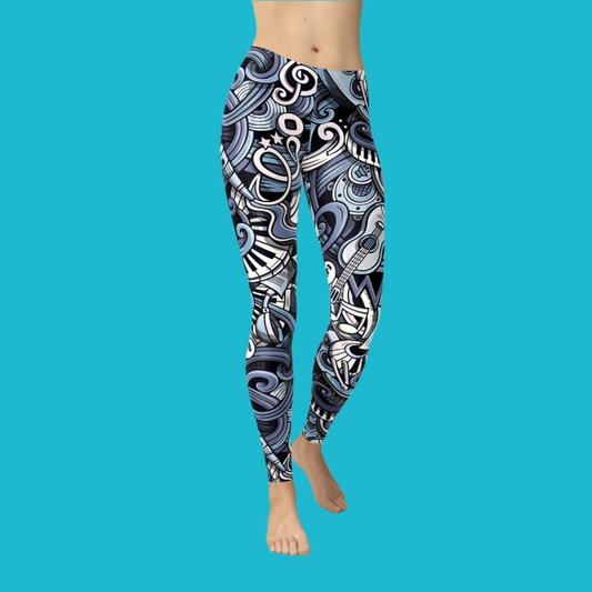 Women's Music-Inspired Blue Leggings 🎶💙