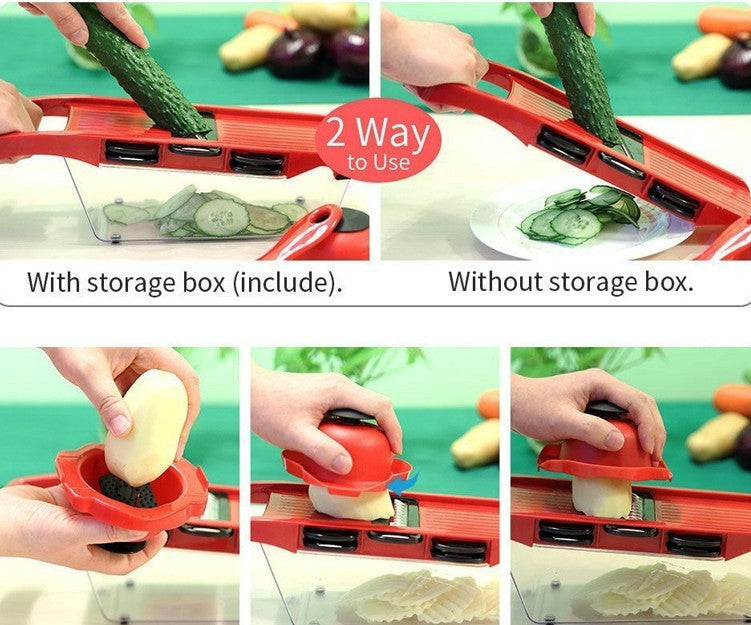 🔪 Stainless Steel 6-Blade Vegetable Slicer – Effortless Precision Cutting! 🥕🥒✨