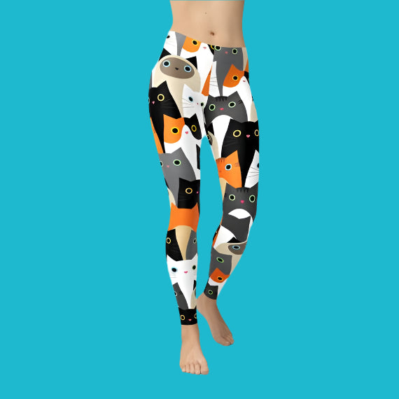 Women's All-Over Print Cats Leggings 🐱 - Cute & Fun Cat Design 🐾