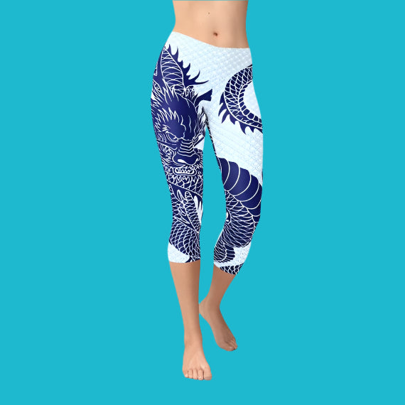 Women's Japanese Dragon Capri Leggings 🐉🔥 - Bold & Stylish Workout Wear