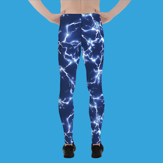 ⚡ Men's Blue Thunder Lightning Leggings – Electrifying Style & Performance