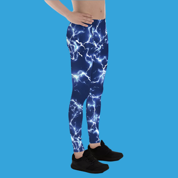 ⚡ Men's Blue Thunder Lightning Leggings – Electrifying Style & Performance