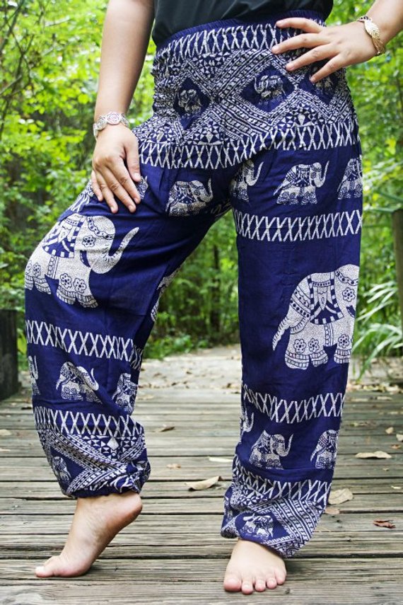 Blue Elephant Boho Pants for Women – Comfortable Hippie & Yoga Pants 🌸