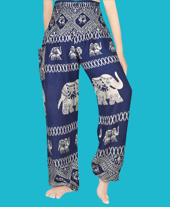 Blue Elephant Boho Pants for Women – Comfortable Hippie & Yoga Pants 🌸