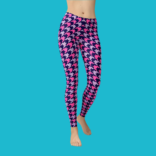 💖 Women's Pink Purple Houndstooth Leggings – Stylish & Comfortable Fashion Fit 🌟