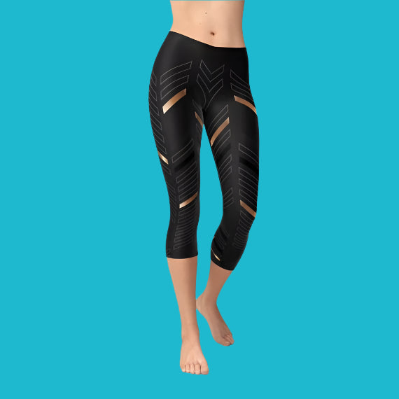 Women's Sports Stripes Black Capri Leggings – Stylish, Comfortable & Performance-Ready 💪