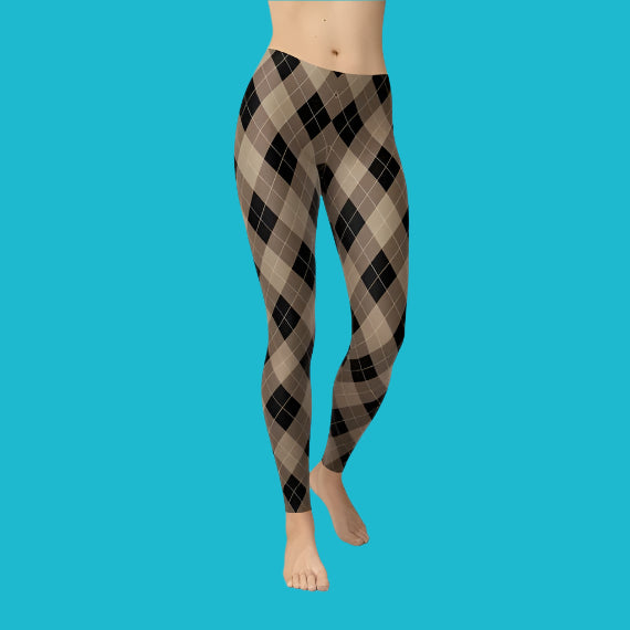 🌾 Women's Beige Brown Argyle Leggings – Trendy, Comfortable & Stylish Fit