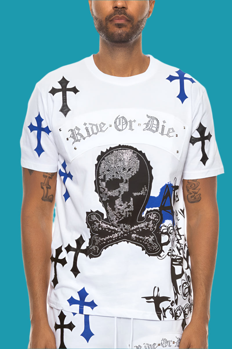 💀 Bejewelled Chrome Skull T-Shirt: Bold, Edgy & Electrifying Style